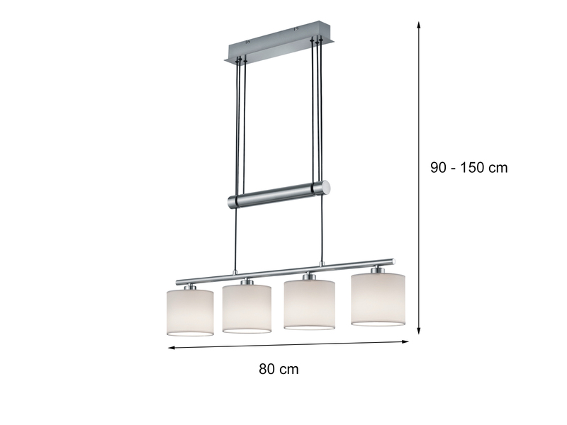 Pendelleuchte GARDA 4-flammig Weiß höhenverstellbar mit Stoffschirmen, B: 77cm