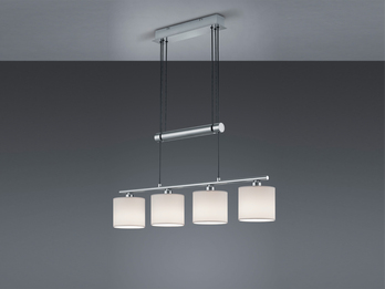 LED Pendelleuchte 4-flammig Weiß höhenverstellbar mit Stoffschirmen, B: 77cm