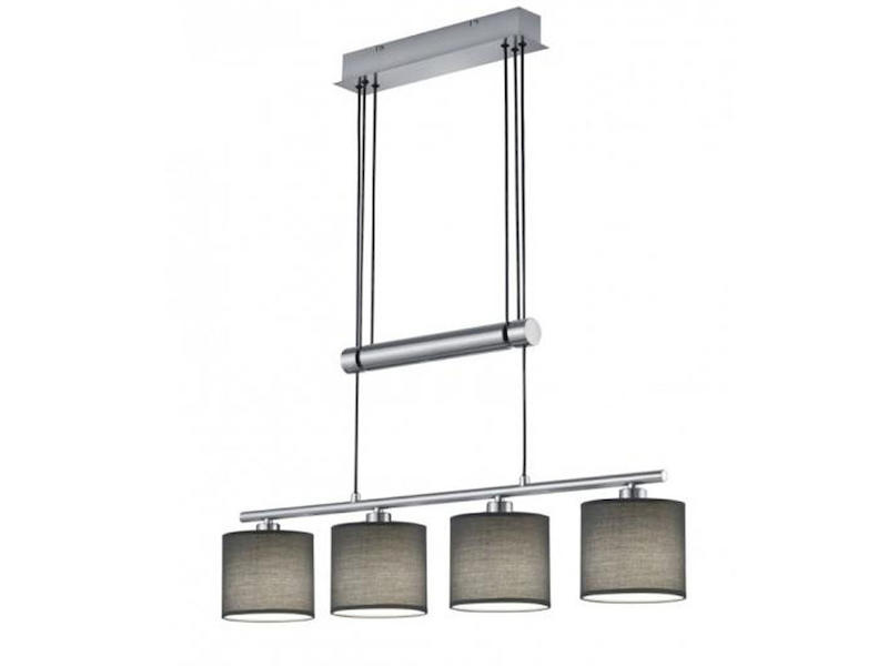 Pendelleuchte GARDA 4-flammig Grau höhenverstellbar mit Stoffschirmen, B: 77cm