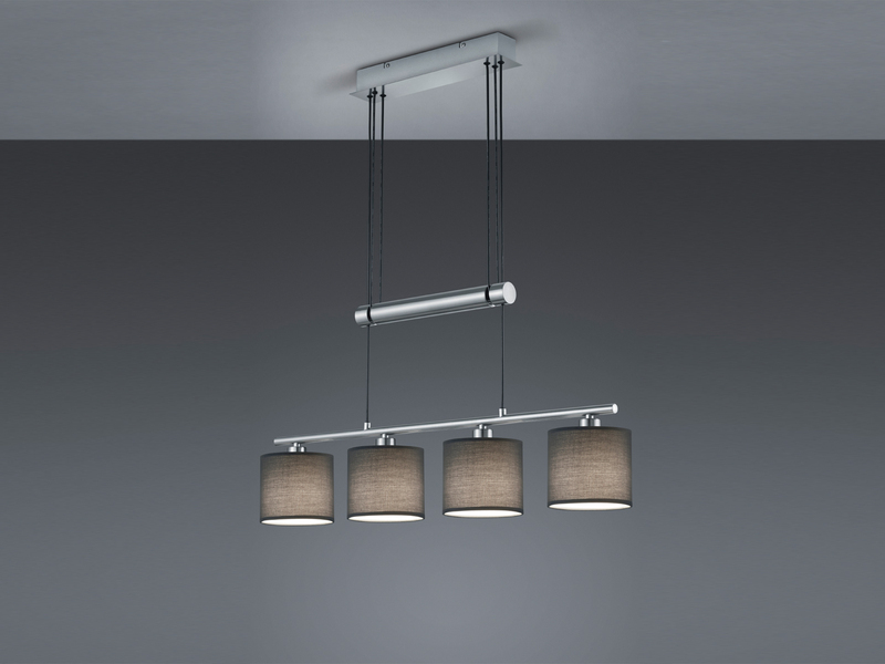 Pendelleuchte GARDA 4-flammig Grau höhenverstellbar mit Stoffschirmen, B: 77cm