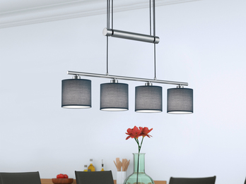 Pendelleuchte GARDA 4-flammig Grau höhenverstellbar mit Stoffschirmen, B: 77cm