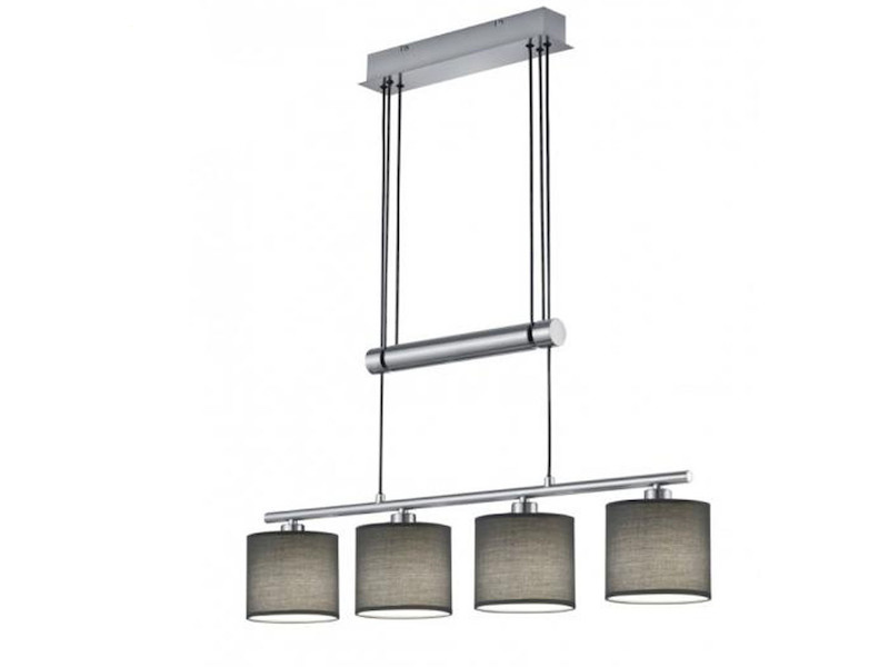 LED Pendelleuchte 4-flammig Grau höhenverstellbar mit Stoffschirmen, B: 77cm