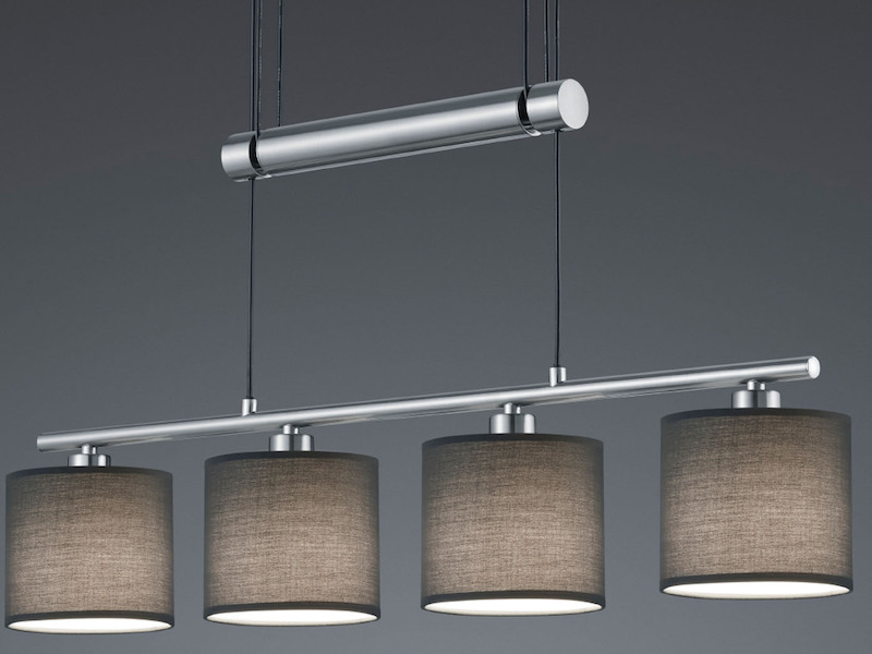 LED Pendelleuchte 4-flammig Grau höhenverstellbar mit Stoffschirmen, B: 77cm