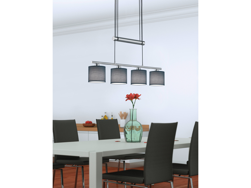 LED Pendelleuchte 4-flammig Grau höhenverstellbar mit Stoffschirmen, B: 77cm