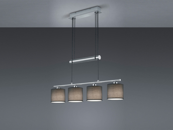 LED Pendelleuchte 4-flammig Grau höhenverstellbar mit Stoffschirmen, B: 77cm