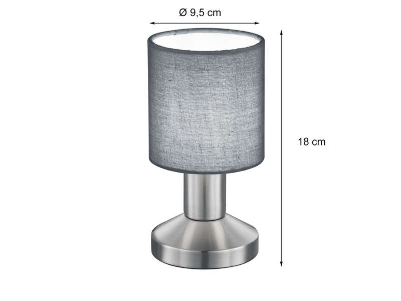 Klassische kleine LED Tischlampe mit Stoffschirm Grau - Touchfunktion Ein/Aus