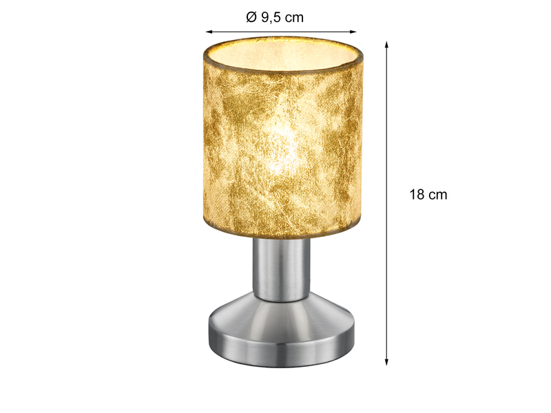 Klassische kleine LED Tischlampe mit Stoffschirm Gold - Touchfunktion Ein/Aus