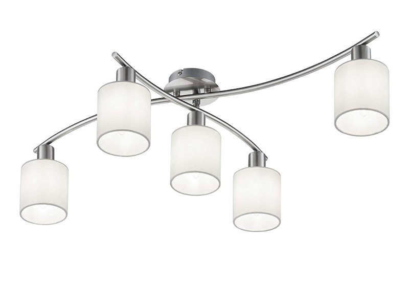 5 flammige LED Deckenleuchte mit Stoffschirmen Weiß - Arm schwenkbar, B: 80cm