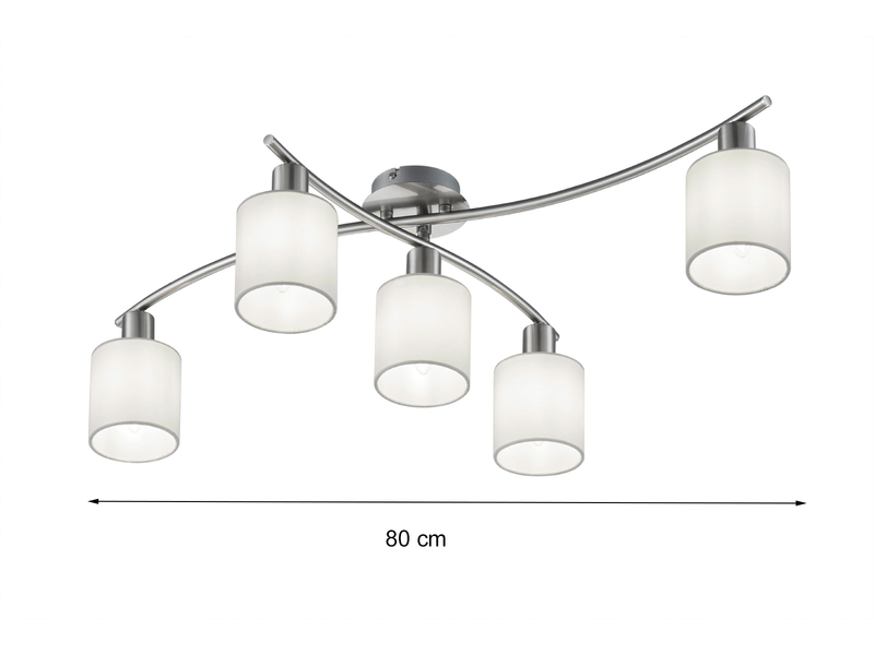 5 flammige LED Deckenleuchte mit Stoffschirmen Weiß - Arm schwenkbar, B: 80cm