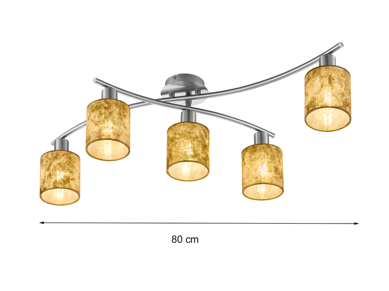 Deckenleuchte GARDA 5 flammig mit Stoffschirmen in Gold - schwenkbar