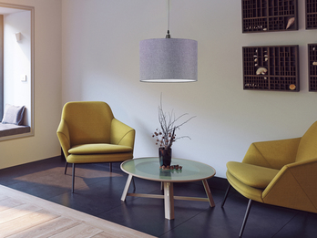 LED Pendelleuchte 1 flammig mit grauem Stoffschirm, Ø 40cm