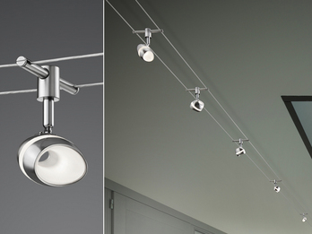 LED Seilsystem Deckenlampe SHARK mit 7 Lichtspots Silber max. Länge 7 Meter