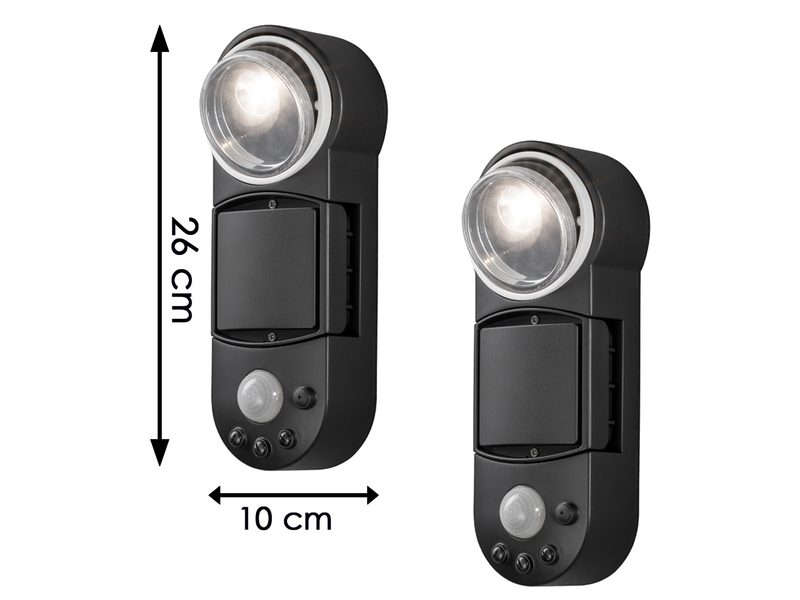 2er-Set LED Außenwandleuchte mit Bewegungsmelder & Batterie, Schwarz, H 26cm