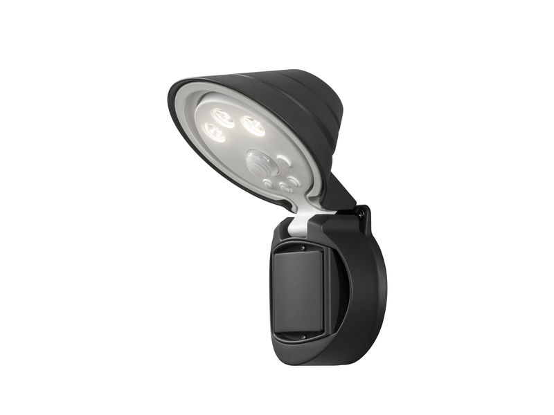 LED Außenwandleuchte PRATO mit Bewegungsmelder & Batterie, Schwarz, H 24cm