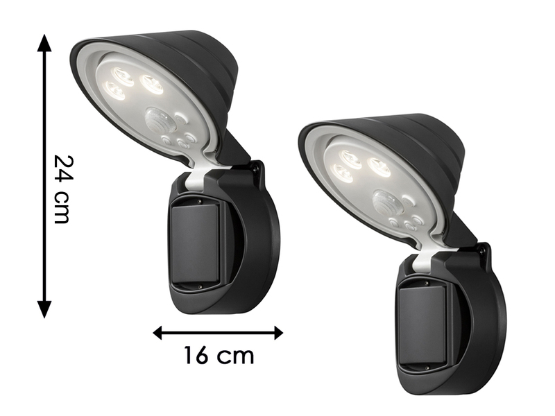 2er-Set LED Außenwandleuchte mit Bewegungsmelder & Batterie, Schwarz, H 24cm