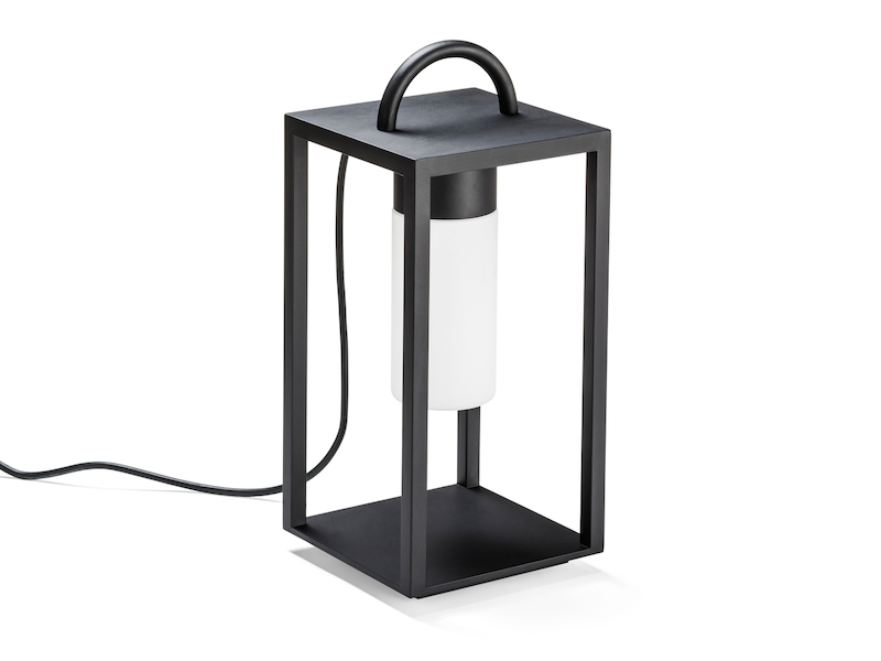 LED Bodenlaterne BOLOGNA, Schwarz aus Stahl mit Opalglas, Höhe 45,5cm