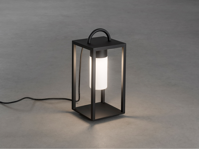 LED Bodenlaterne BOLOGNA, Schwarz aus Stahl mit Opalglas, Höhe 45,5cm
