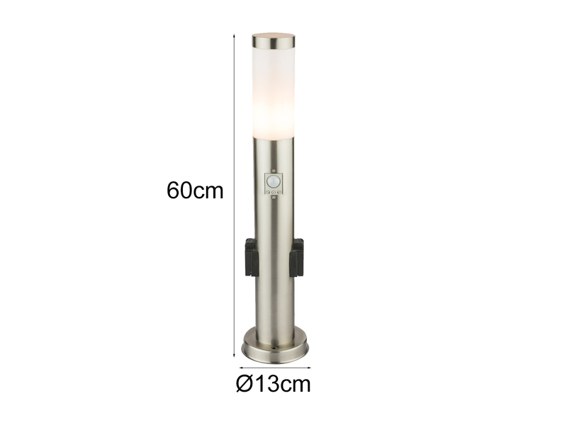 LED Wegeleuchte mit Bewegungsmelder & Steckdosen in Silber, H 60cm