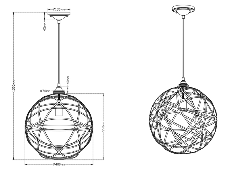 LED Kugel Pendelleuchte Grau Antik mit Drahtgeflecht, Ø 40cm