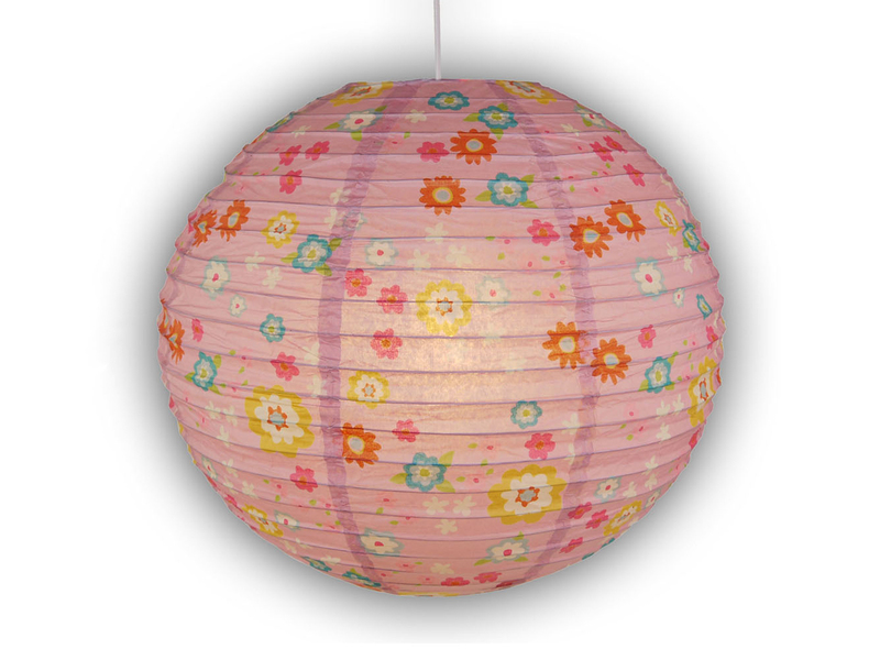 Papier Lampenschirm fürs Kinderzimmer mit fröhlichem Blümchen Muster Ø 40cm