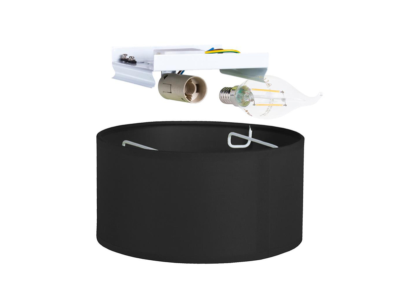 LED Deckenleuchte Stoff Schwarz / Abdeckung satiniert, Ø 20cm