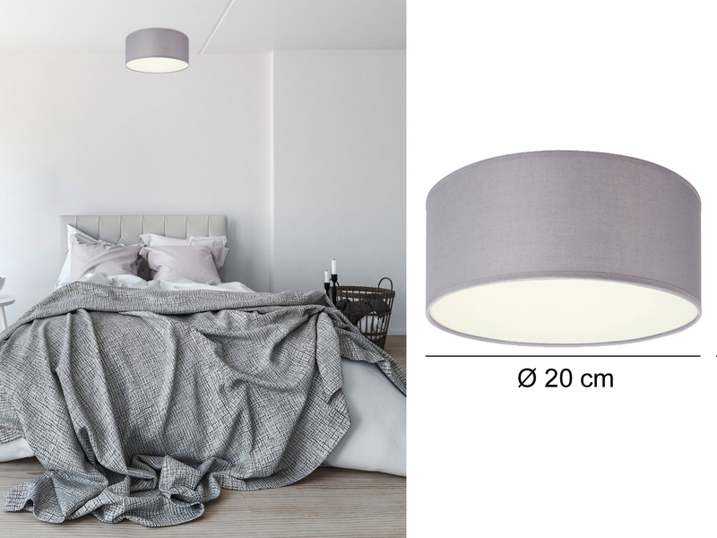 LED Deckenleuchte Stoff Grau / Abdeckung satiniert, Ø 20cm