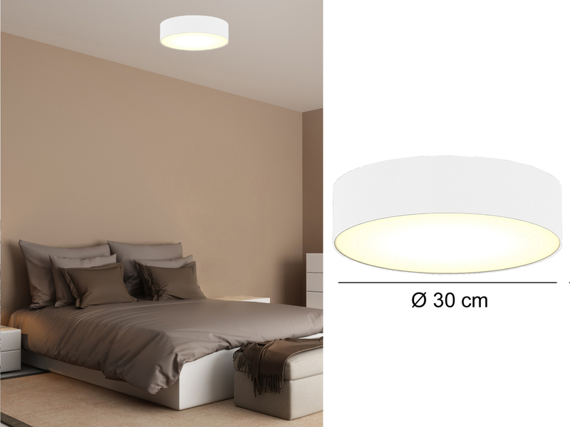 Deckenlampe mit LED, Stoff weiß/satinierte Abdeckung, Ø 30 cm, CEILING DREAM