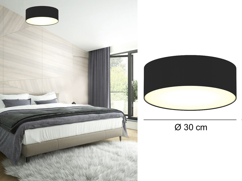 Deckenlampe mit LED, Stoff schwarz/Abdeckung satiniert, Ø 30 cm, CEILING DREAM
