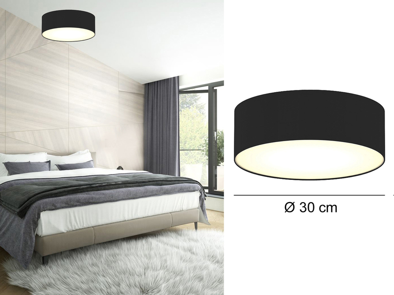 LED Deckenleuchte Stoff Schwarz / Abdeckung satiniert, Ø 30cm