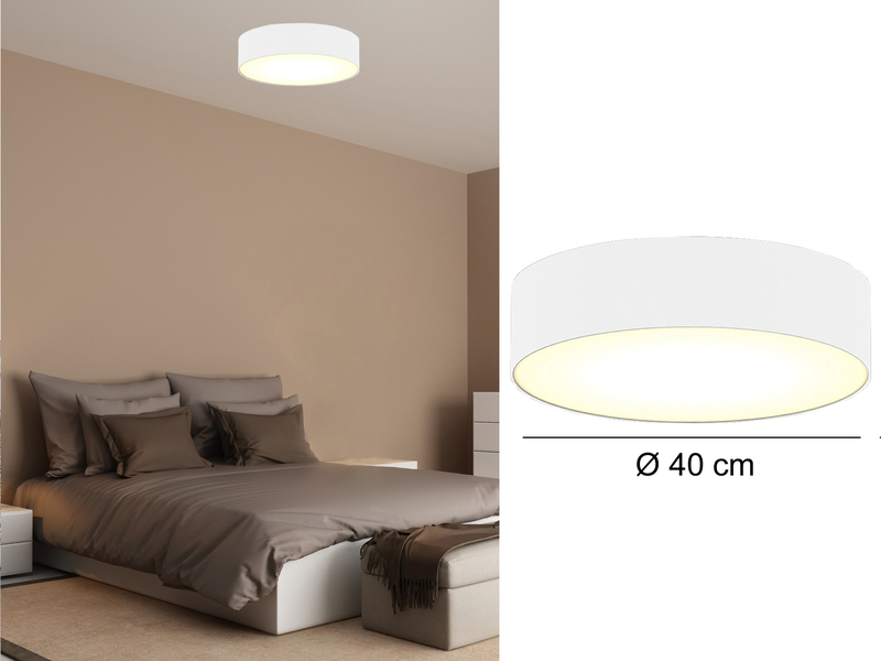 LED Deckenleuchte Stoff Weiß / Abdeckung satiniert, Ø 40cm