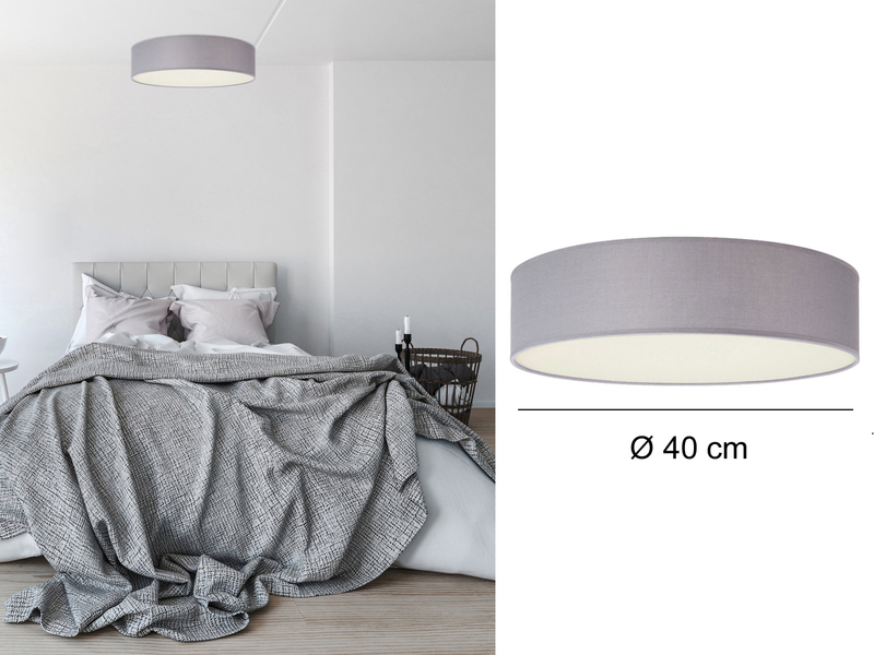 LED Deckenleuchte Stoff Grau / Abdeckung satiniert, Ø 40cm