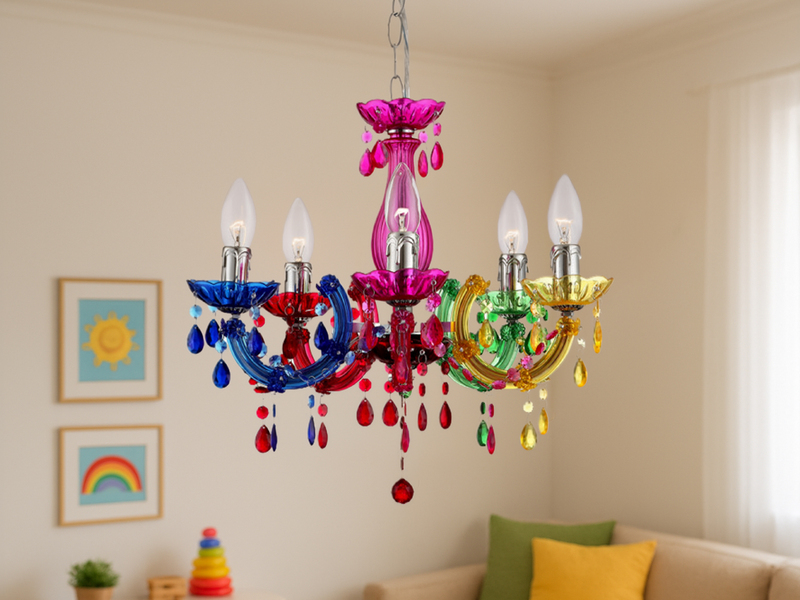 Kronleuchter 5-flammig bunt - Lüster mit Filament LEDs Ø 44cm