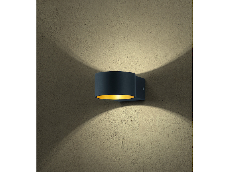 LED Wandleuchte LACAPO Schwarz Gold mit Up and Down Licht, Ø 10,5cm