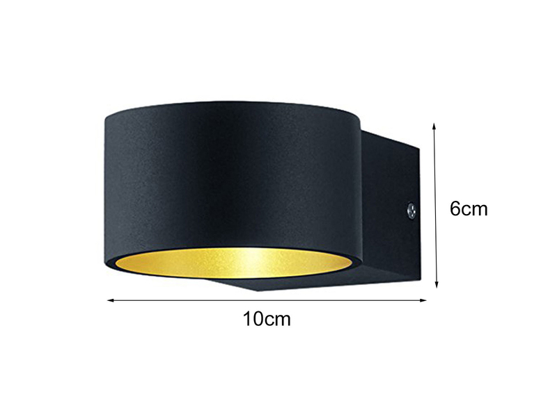 LED Wandleuchte LACAPO Schwarz Gold mit Up and Down Licht, Ø 10,5cm