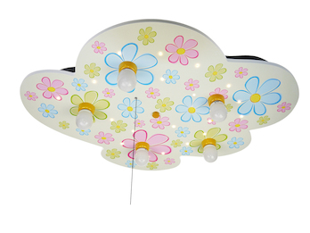 Kinder Deckenleuchte Wolke mit bunten Blumen Zugschalter für LED-Schlummerlicht