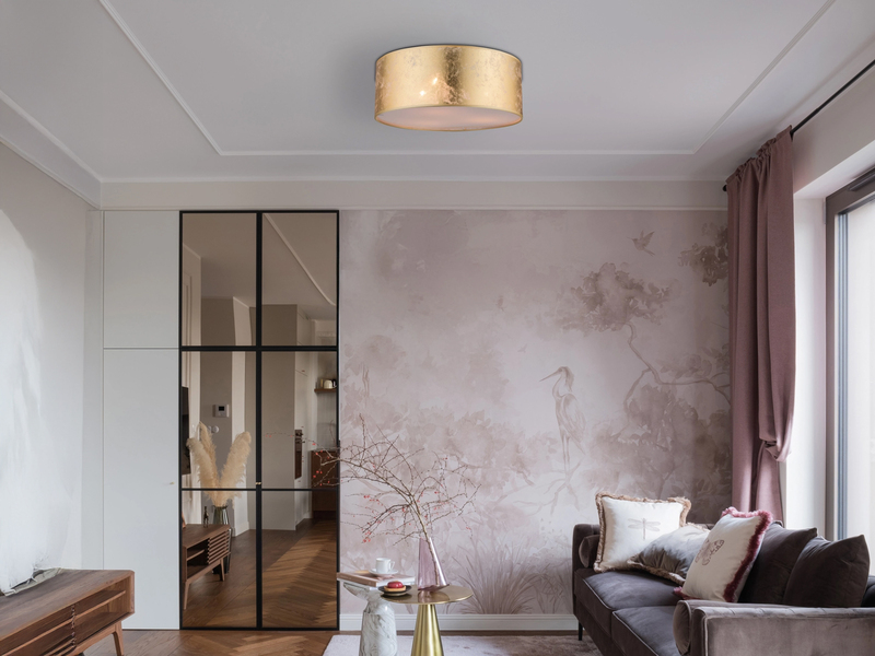 LED Deckenleuchte mit Stoff Lampenschirm goldfarbig, Ø 40cm