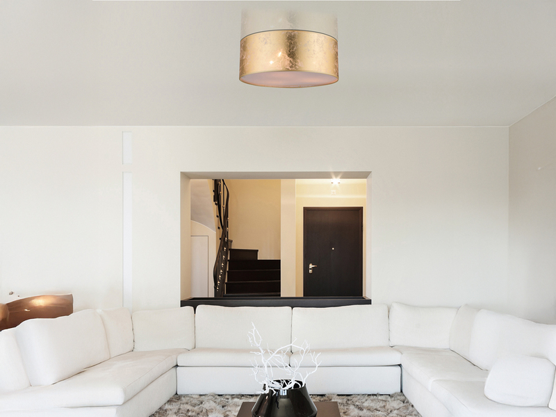 LED Deckenleuchte mit Stoff Lampenschirm goldfarbig, Ø 40cm