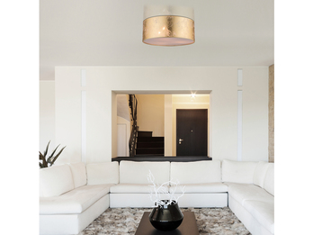 LED Deckenleuchte mit Stoff Lampenschirm goldfarbig, Ø 40cm