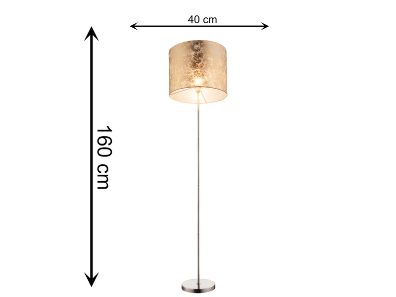 Design Stehlampe AMY mit Stoffschirm goldfarbig, Höhe 160cm