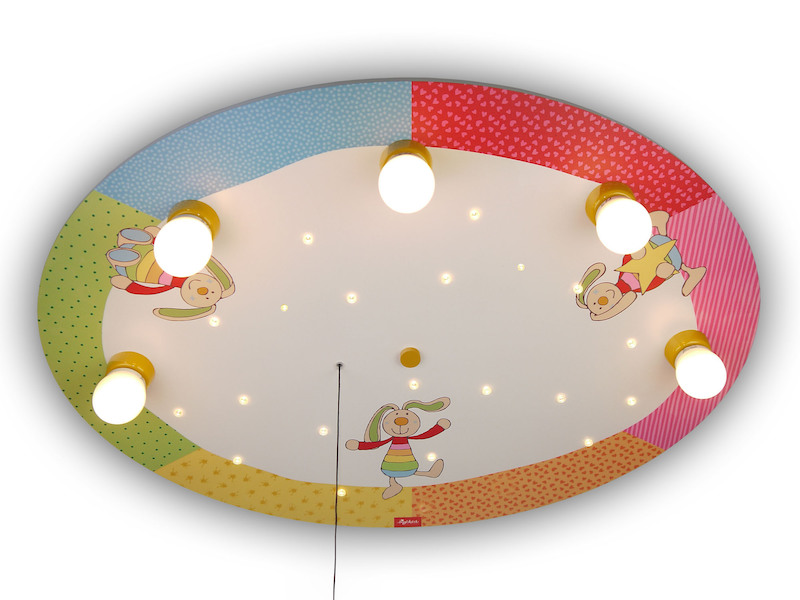 LED Kinder Deckenleuchte mit bunten Häschen Zugschalter für LED-Schlummerlicht