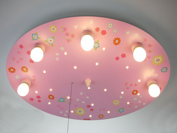 LED Kinder Deckenleuchte, bunte Blumen Zugschalter für LED-Schlummerlicht, rund