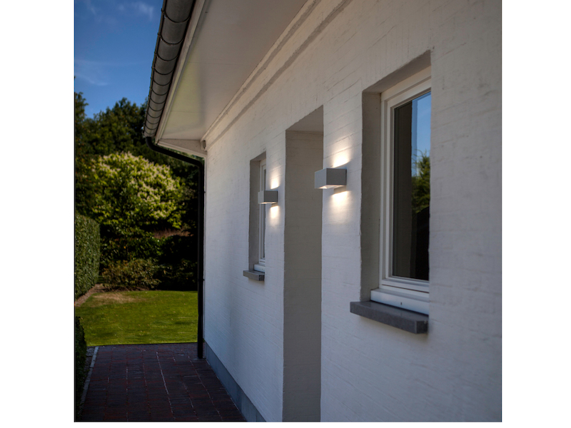 Eckige LED Up and Down Außenwandlampen 2er SET aus ALU in Weiß, 14cm breit