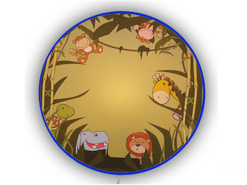 LED Kinderzimmer Wandlampe Gelb Grün mit wilden Tieren, Ø25cm