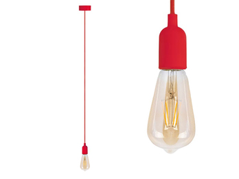Universal Schnurpendel Textil rot mit E27 Filament LED, Kabel 140cm