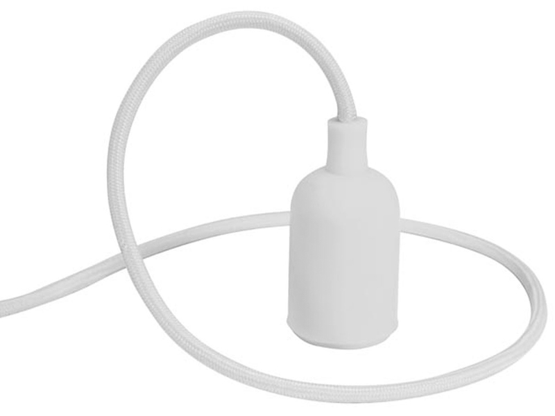 Schnurpendel Hängeleuchte Textil weiß mit E27 Filament LED, Kabel 140cm