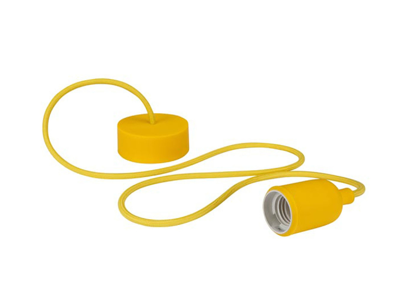 Schnurpendel Hängeleuchte Textil gelb mit E27 Filament LED, Kabel 140cm