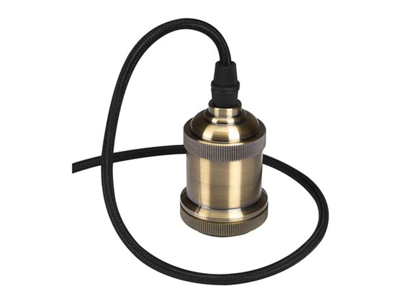 Universal Schnurpendel für Hängelampe E27 Bronze / Kabel Textil Schwarz, Ø 8,5cm