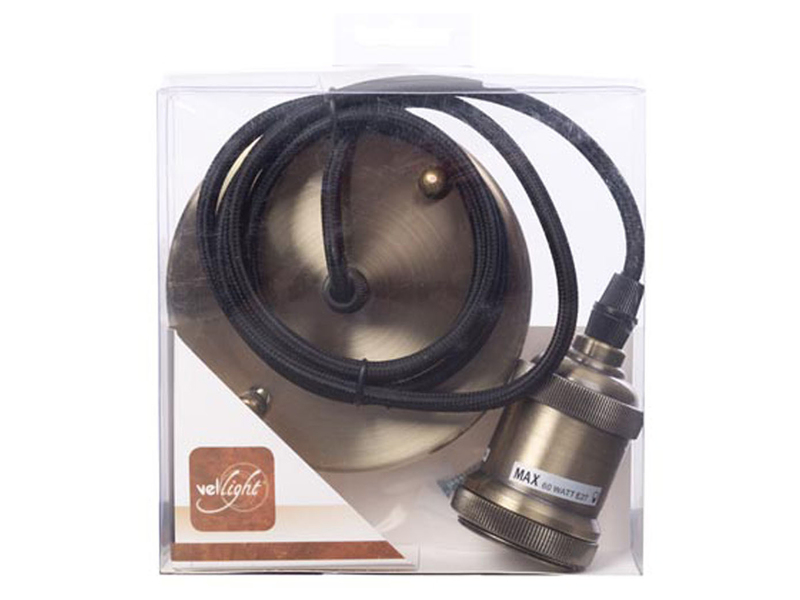 Universal Schnurpendel für Hängelampe E27 Bronze / Kabel Textil Schwarz, Ø 8,5cm