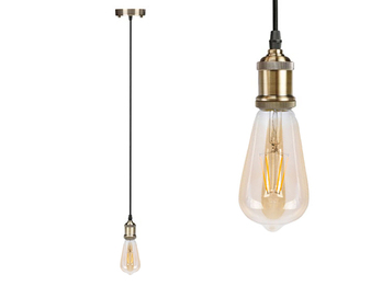 Universal Schnurpendel Retro mit E27 LED, Bronze / Kabel Textil schwarz, Ø 8,5cm