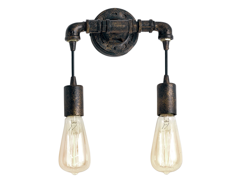 Ausgefallene Wandleuchte AMARCORD 2-flammig in Wasserrohr Optik, Rost, Höhe 26cm